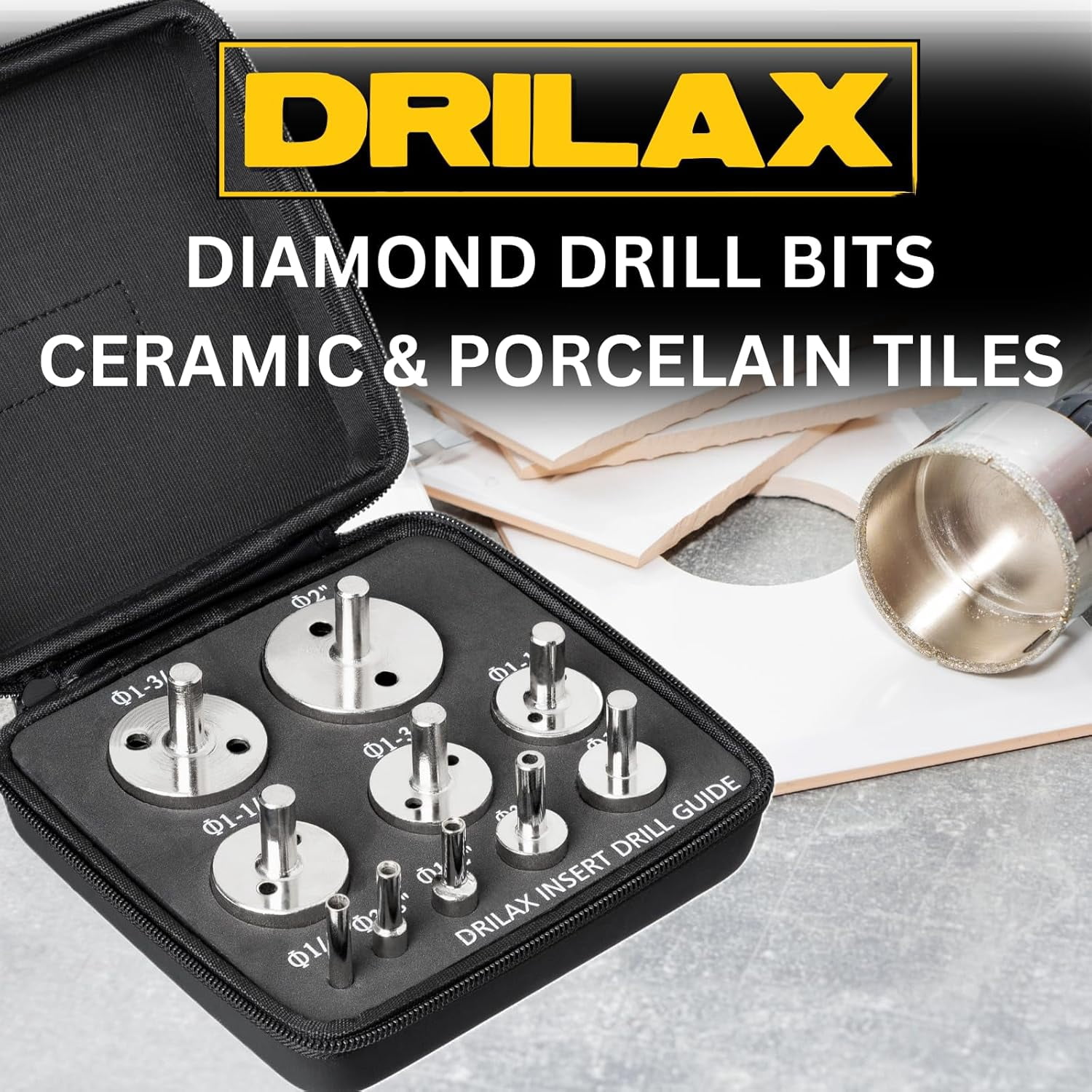 DRILAX Diamond Hole Saw Drill Bit Set with Guide 10-Piece 1/4 Inch to 2 Inch