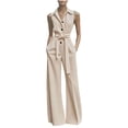 thumbnail image 2 of Kojanyu Women’S Summer Solid Color Sleeveless Jumpsuit – Wide-Leg Overalls with Pockets & Adjustable Straps for Casual & Boho Style,Beige,L, 2 of 6