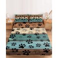 thumbnail image 2 of Full Size Fitted Sheet Set - Green Brown Paw Print 3 Piece Bedding Sets 16" Deep Pocket Fitted Sheet with 2 Pillowcases Vintage Farmhouse Country Wooden Grain Brushed Microfiber Hotel Bed Sheets, 2 of 9