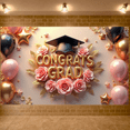 thumbnail image 5 of Gold Lettering Graduation Banner Pink Roses Graduation Backdrop Gold Stars Balloon Decor Academic Background for Graduation Ceremony College Graduation Grad Party, 5 of 9