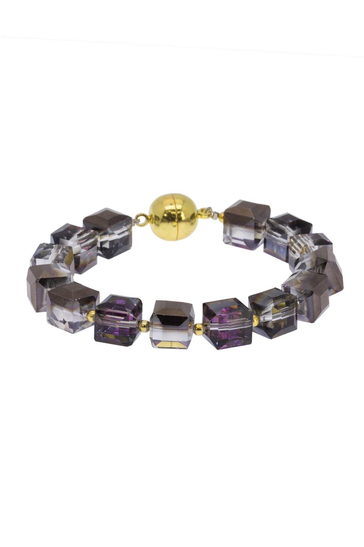 Purple and bronze square bracelet with gold magnetic closure