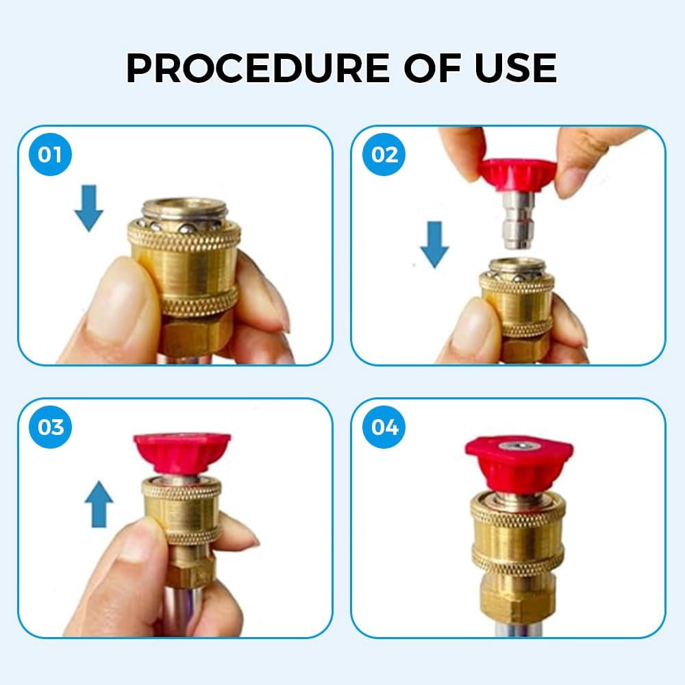 High Pressure Hose Nozzle for Garden: Metal Power Washer Wand Jet Nozzle with 3 Spray Tips - Heavy Duty Brass Connector, Hose Pressure Cleaner for Car, Patio, Driveway, Deck Cleaning