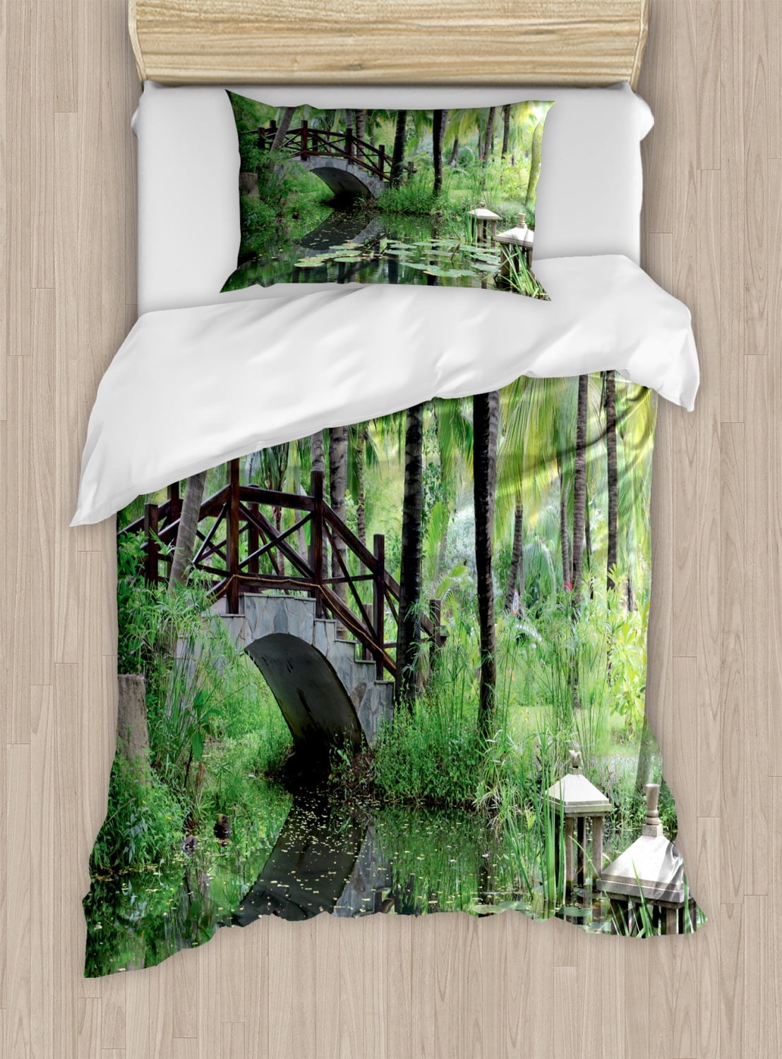 Zen Garden Duvet Cover Set Twin Size, Green Landscape in South China ...