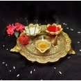 thumbnail image 2 of Wonder Care | Ganesha Lakshmi Statue Sculpted - Diwali Puja Thali| Home Decor | Mandir | Gift | Hindu God Idol (Diya Plate-Golden) Arti Thali Plate, 2 of 6