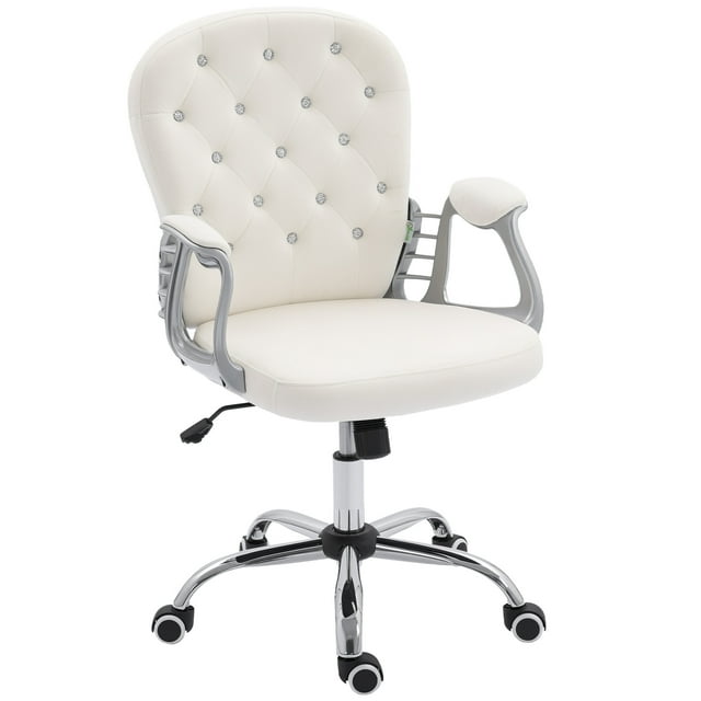 CoSoTower Office Chair, Computer Desk Chair with Adjustable Height and Tufted Back, Cream White