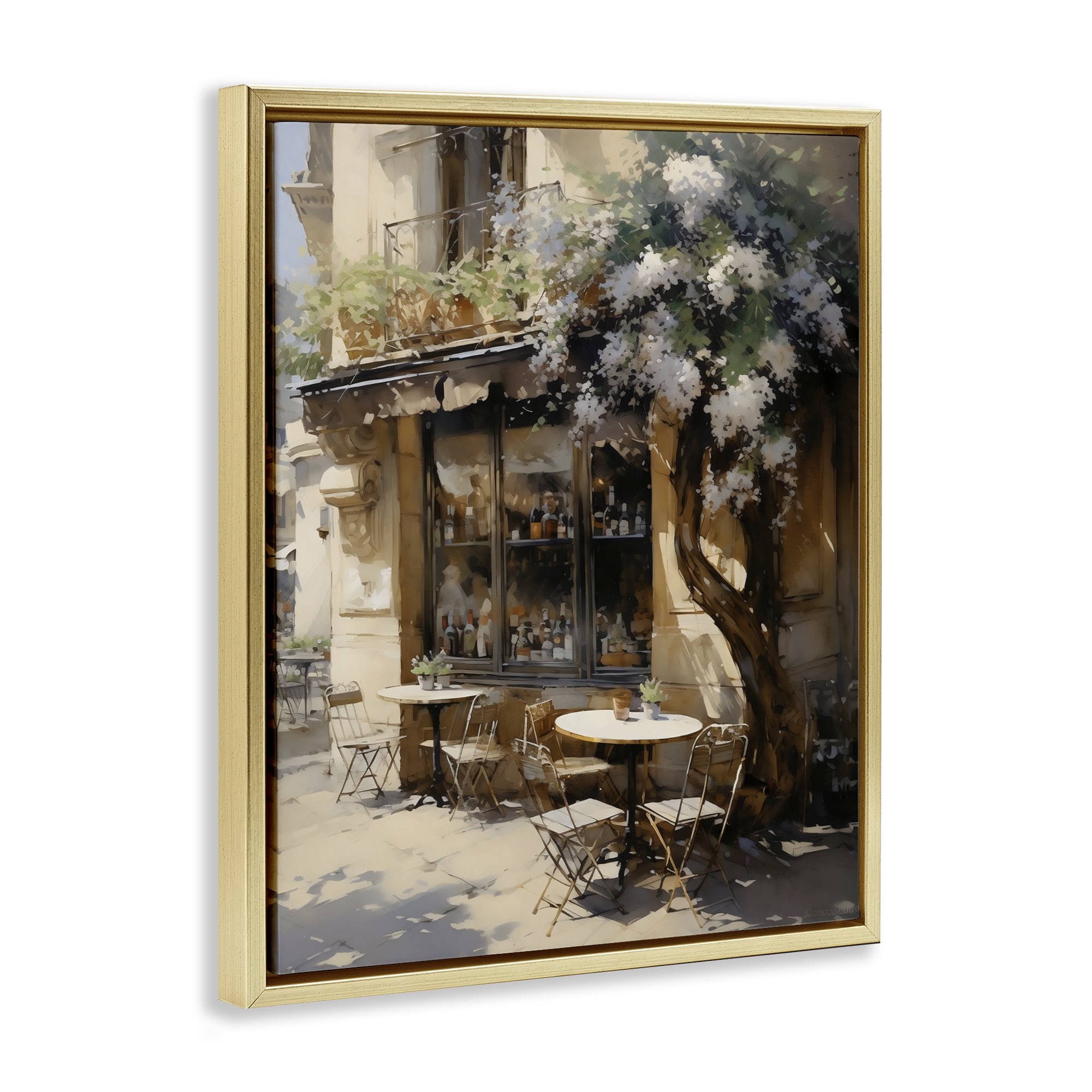 Stupell Industries Sunlit French Cafe Terrace Gold Framed Floater Canvas Wall Art, design by Creative Studio