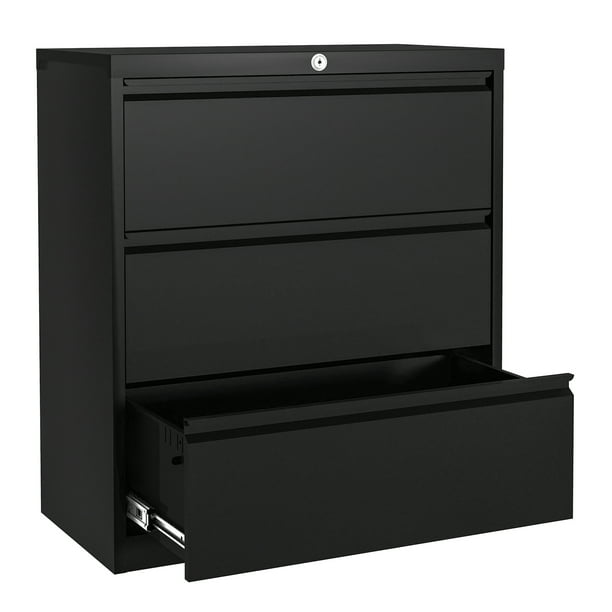 GangMei Black Steel Lateral File Storage Cabinet with 3 Drawers, 40 ...