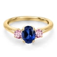 thumbnail image 3 of Gem Stone King 10K Yellow Gold Blue Created Sapphire and Pink Lab Grown Diamond Engagement Ring for Women | 1.36 Cttw | Oval 7X5MM | Gemstone September Birthstone | Size 9, 3 of 6