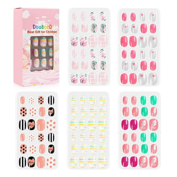 For Kids Artificial Fingernail False Nails Kit Manicure Accessory Short Salon