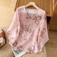 thumbnail image 2 of Jsaierl Womens 3/4 Length Sleeve Cotton Linen Tops Casual V Neck Shirts Dressy Print Petite Embroidery Blouses Going Out Vacation Tunic Top M-2XL, 2 of 4