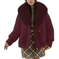 thumbnail image 2 of Ounisa Women's Slim Flitted Puffer Jacket with Genuine Shearling Trim At Hood Long-sleeved Casual Outerwear Overcoats, 2 of 7