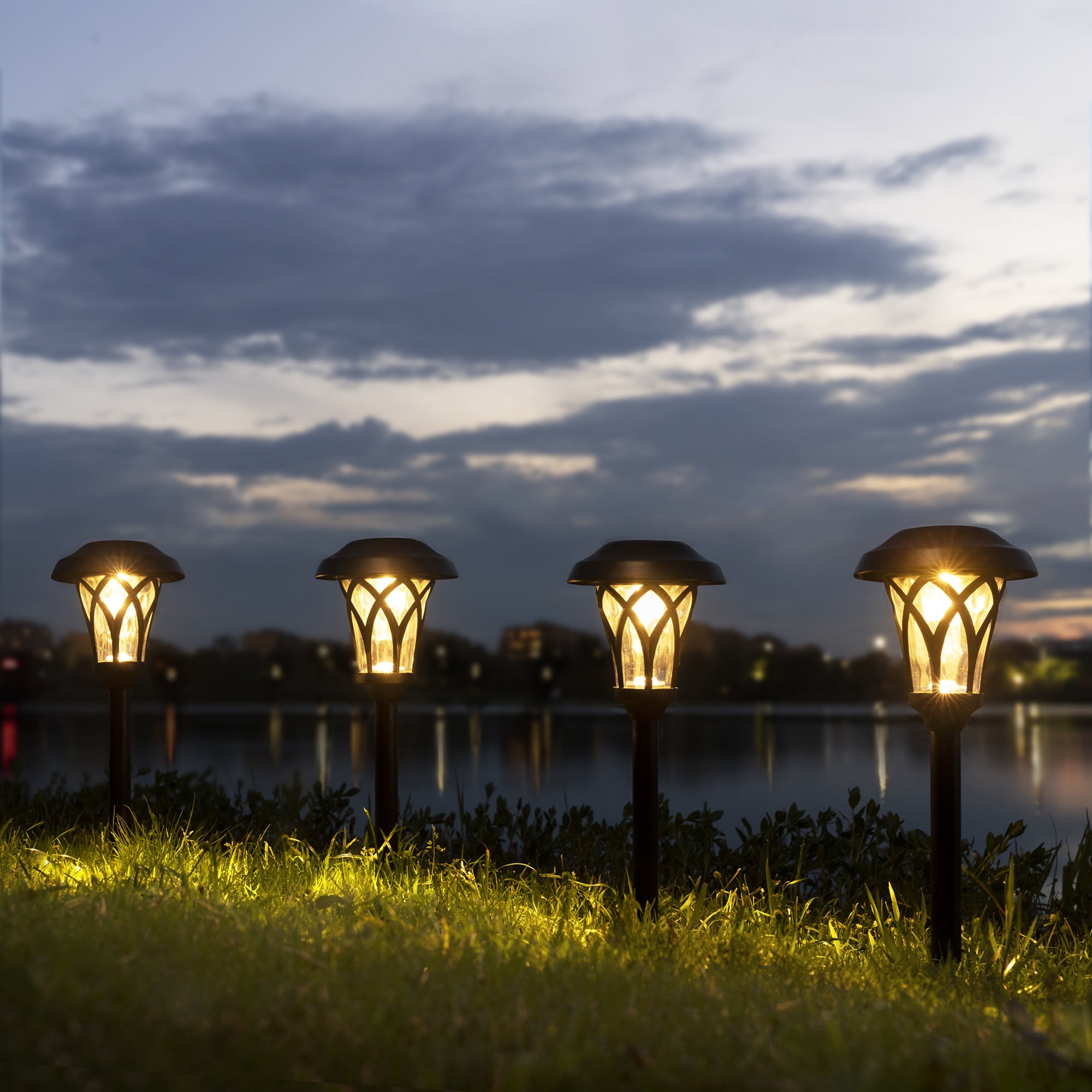 FKHouse 6-Pack Solar Pathway Lights, Landscape Lights, Metal Automatic Solar Lights