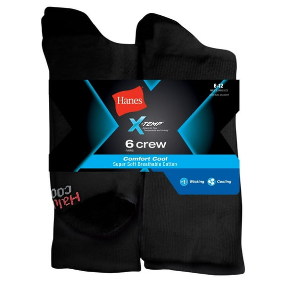 Hanes Men's 6-Pack X-Temp Comfort Cool Crew Socks