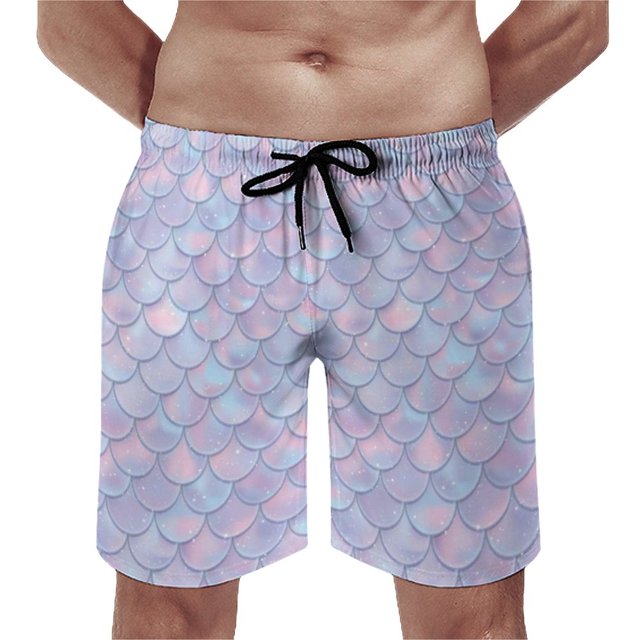 Colorful Mermaid Board Shorts Aqua Blue Scales Beach Short Pants Trenky Men Pattern Design Swimming Trunks Big Size 3XL