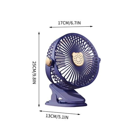 Cute Clip-On Plug-In Fan - USB Powered 3 Speed Mini Fan with Bear Ear Design, 360° Adjustable Clip Fan for Desk & Office