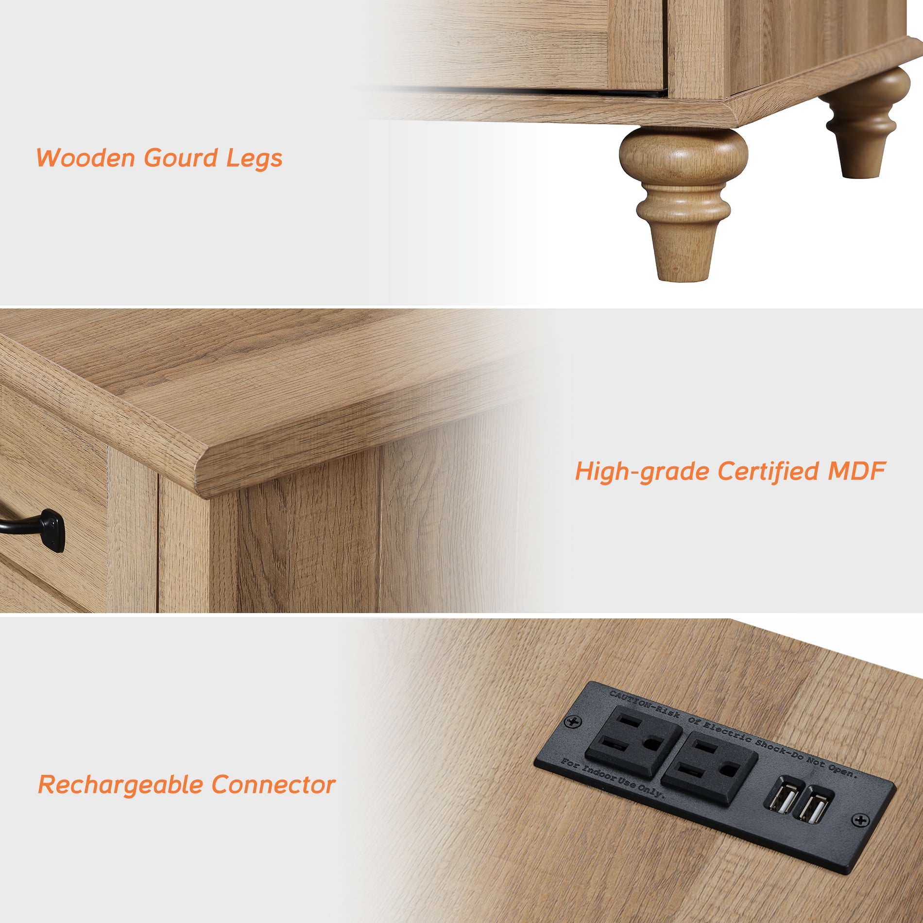 FITUEYES Indoor Medium Density Fiberboard Rectangle End Table, Oak