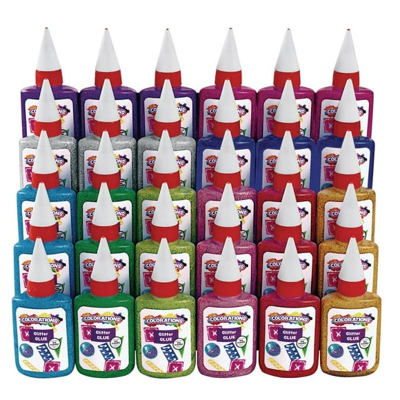 Colorations Non-Toxic Glitter Glue Goo, Classroom Pack of 30 bottles, 1.69 oz. ea, 10 Colors, Arts & Crafts, Kids, Slime, Easy Squeeze Bottles, School, Party Favors, Give