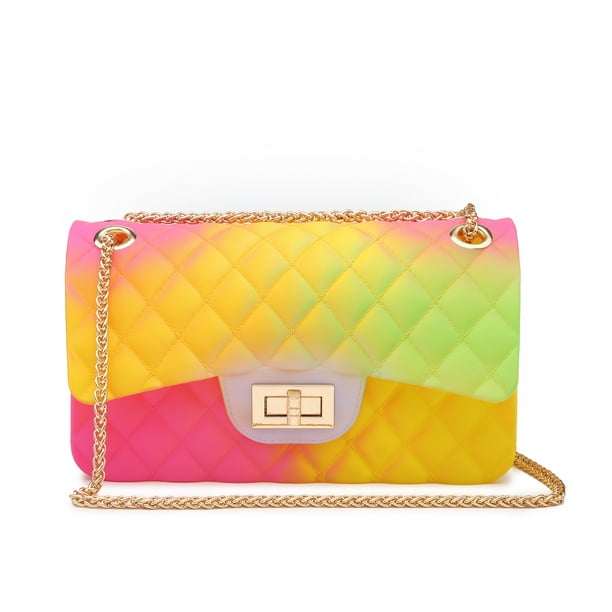 Poppy Quilted PVC Crossbody Bag Purse for Women Jelly Rainbow Handbags ...