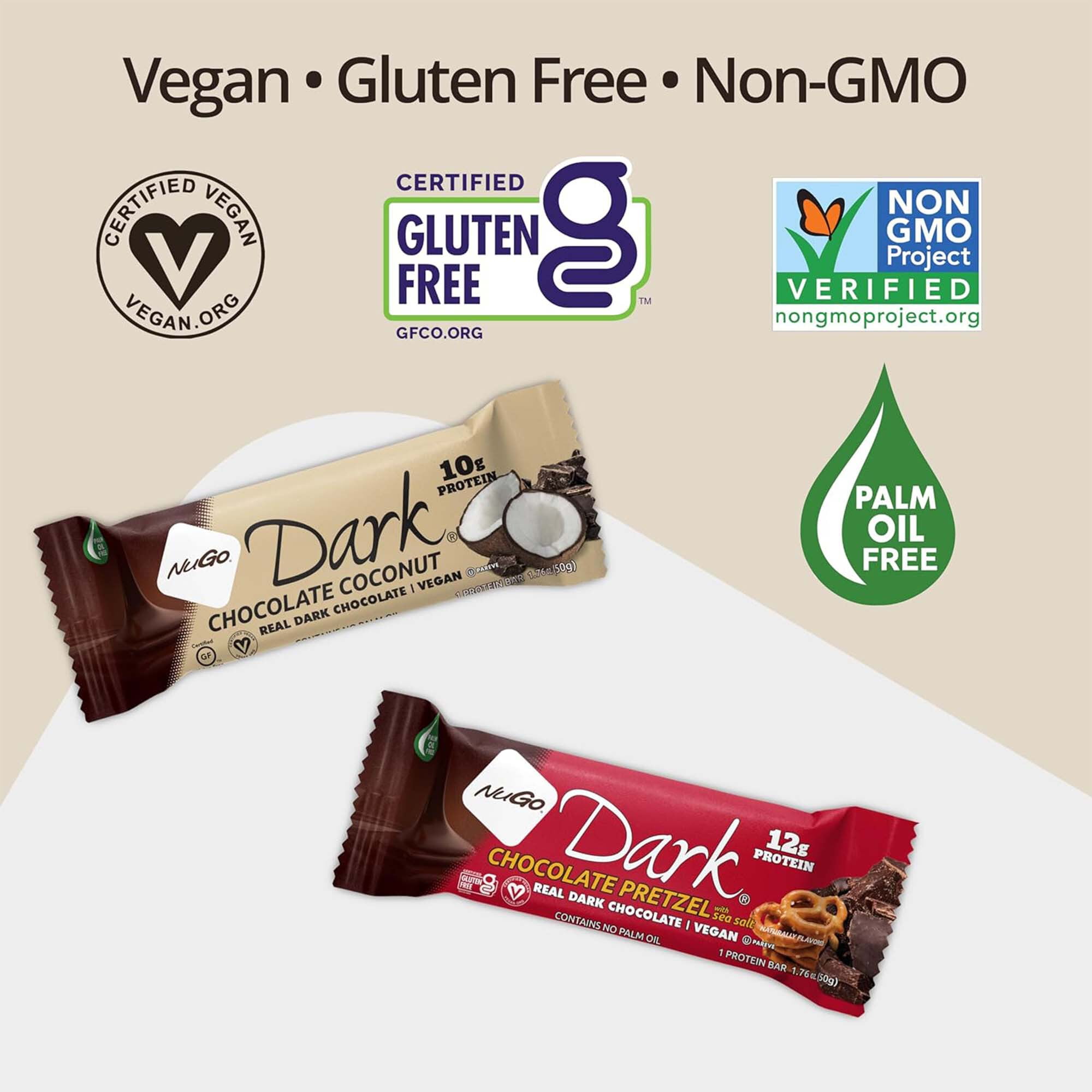 NuGo Dark Chocolate Coconut, 10g Vegan Protein, Gluten Free, 12 Count