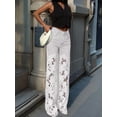 thumbnail image 5 of Women Baggy Lace Patchwork Hollow Out Denim Pants High Rise Wide Leg Floral Cutout Floor Length Jeans White S, 5 of 8