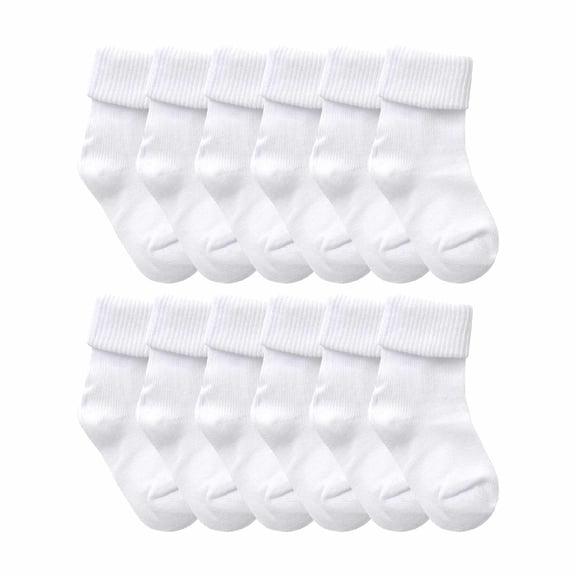 12 Pair Multipack Babies Soft Cotton Socks | Sock Snob | Plain Cute Turnover Tops Socks