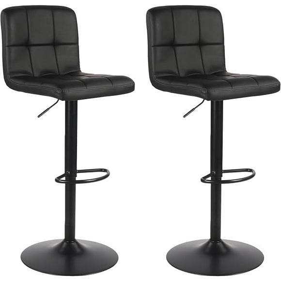 Set of 2 PU Leather Bar Stools with Large 41.5cm Base, Swivel Counter Height Barstools with Back and Footrest, Height Adjustable Armless Kitchen Island Stool Dining Chair