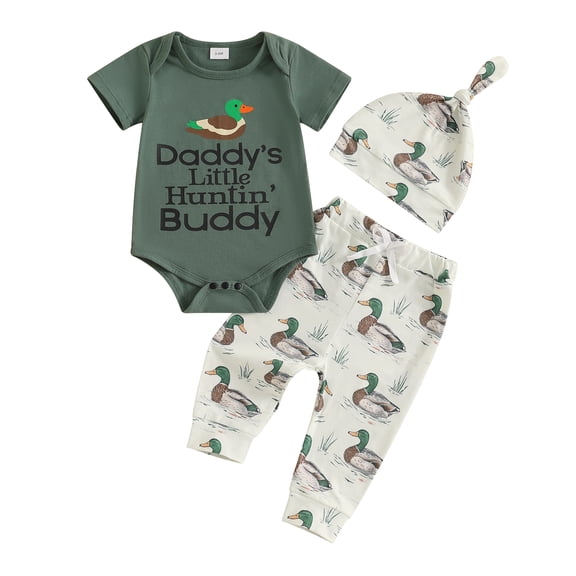 Okbabeha Newborn Baby Boys Clothes 0-18M Cotton Letter Print Pant Set Infant Bodysuit Romper Pants Hat 3PCS