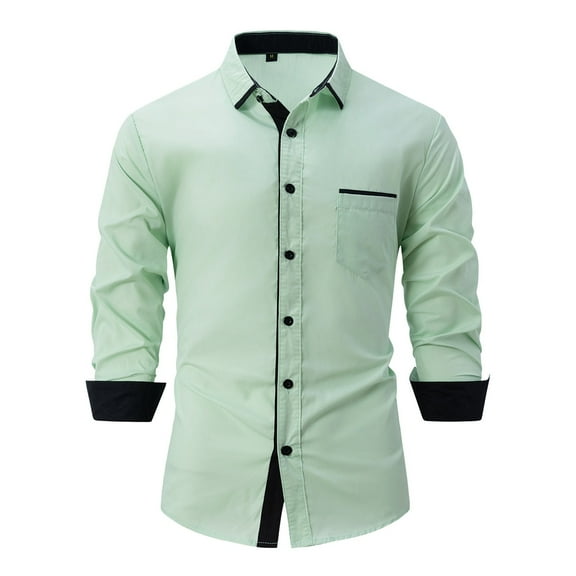 Sopiago Men's Long Sleeve Dress Shirts Slim Fit Stretch Shirt Solid Color Microelastic Casual Soft Business Button Down Shirts for Men Green,XXL