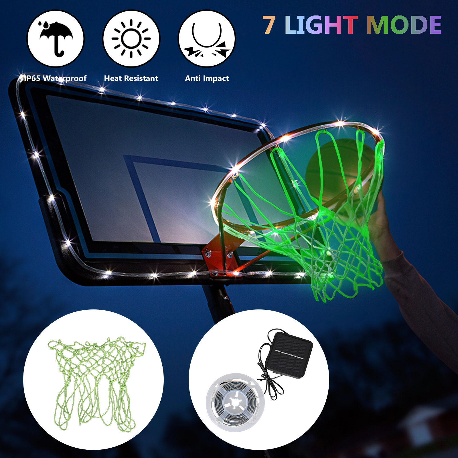 LED Basketball Lights, Sun Powered Nightlight Basketball Net