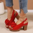 thumbnail image 5 of BADHUB Womens Open Toe High Block Heels Sandals with Bow Chunky Heeled Sandals Dressy Casual Comfortable Slingback Dress Shoes Red 38, 5 of 6