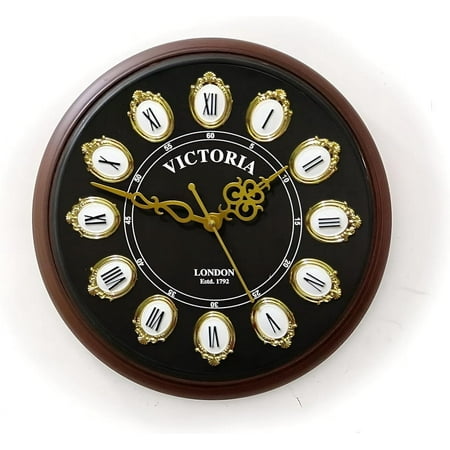 Victoria Station Wall Clock, 12-Inch Antique Roman Numeral Design, Silent Non-Ticking, Battery Operated, Elegant Black and Gold Decorative Clock for Living Room, Kitchen, Office, or Café