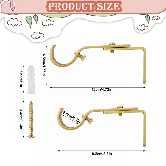Adjustable Curtain Rod Brackets, Metal Window Drapery Rod Hanger Holders Hooks, Stainless Steel with Gold Finish, Sturdy Drapery Hardware for Living Room Bedroom