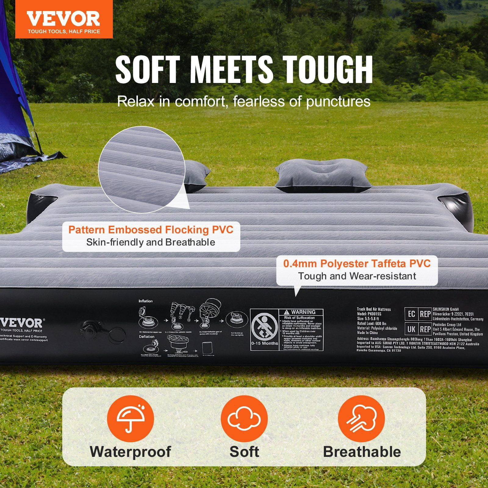 Truck Bed Air Mattress for 5.5-5.8 ft Short Beds, Full Size Inflatable Camping Mattress w/12V Pump, 2 Pillows & Bag, Fits RAM, F-150, Silverado, Tundra, Sierra, Titan – Portable Sleep Solution