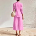 thumbnail image 5 of ZQUUVOU Two Piece Outfit Set for Women Linen V Neck Long Sleeve Button Blazer Shirt Wide Leg Cropped Pants Dress Casual Outfits Pink, 5 of 9