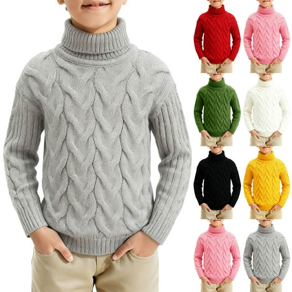 Xcmzpl Little Boys Turtleneck Cable Knit Sweater Warm Fall Chunky Pullover Sweaters Long Sleeve Solid Sweaters 1-10 Years
