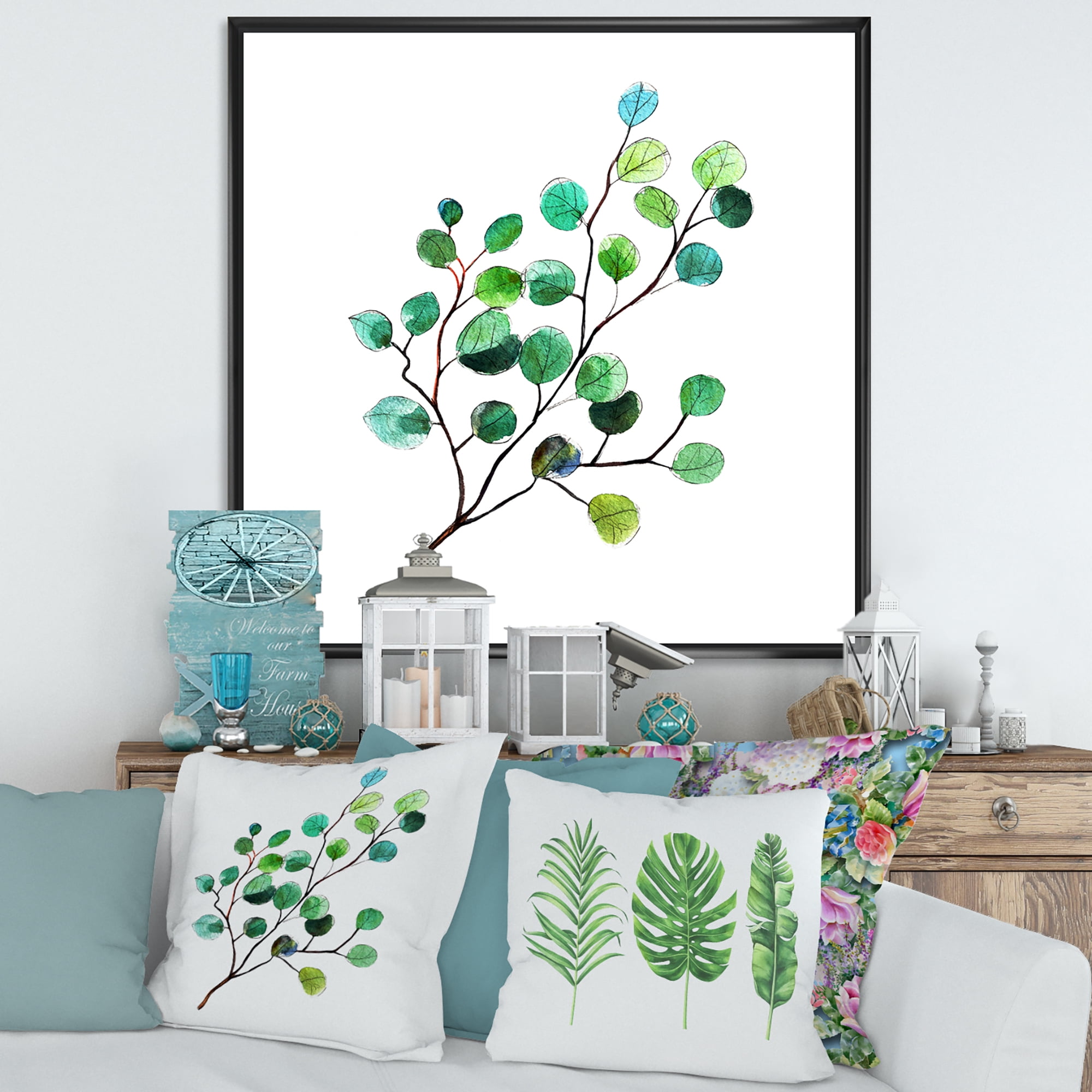 Designart 'Young Eucalyptus Branches and Leaves IV' Traditional Framed Canvas Wall Art Print