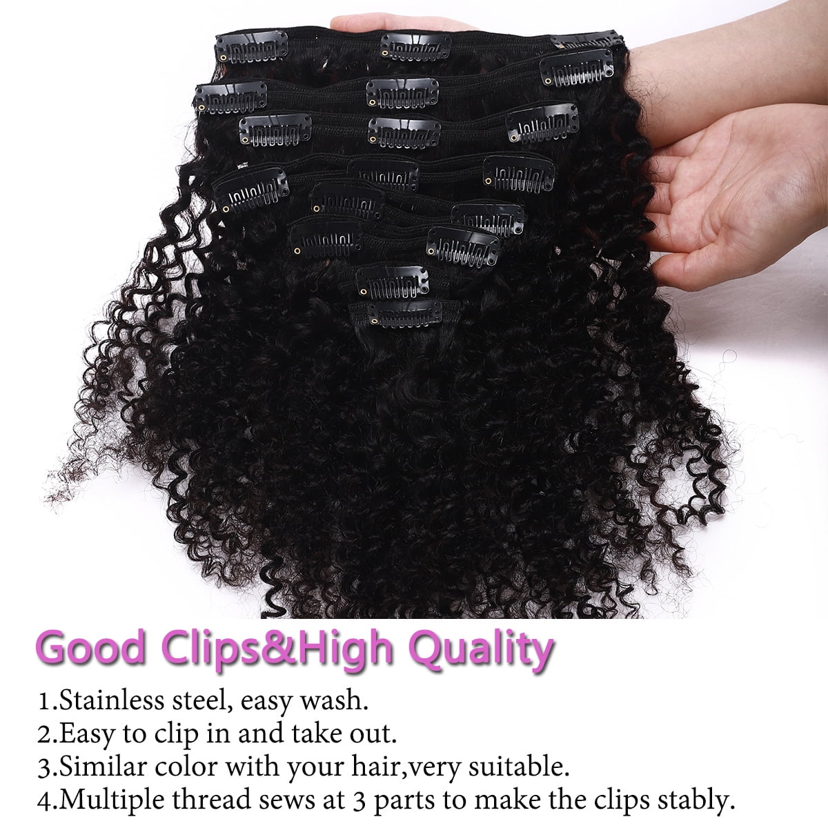 SEGO Kinky Curly Clip in Hair Extensions Real Human Hair for Women Thick Brazilian Hair Natural Black
