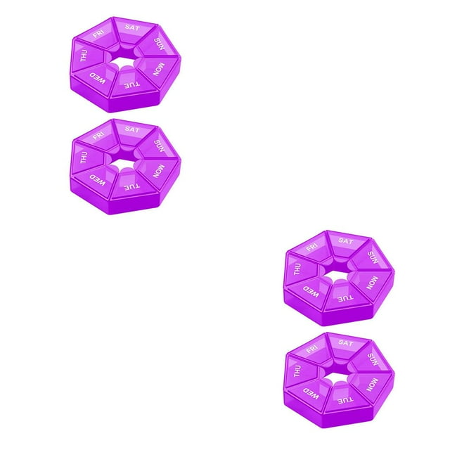 Maoww Lot de 2 Étui à Pilules en Plastique 7 Compartiments Rangement Quotidien Pilules Distributeur de Comprimés Portable Conteneur d'Organisation de Camping Boîte Violet Type2 NO2