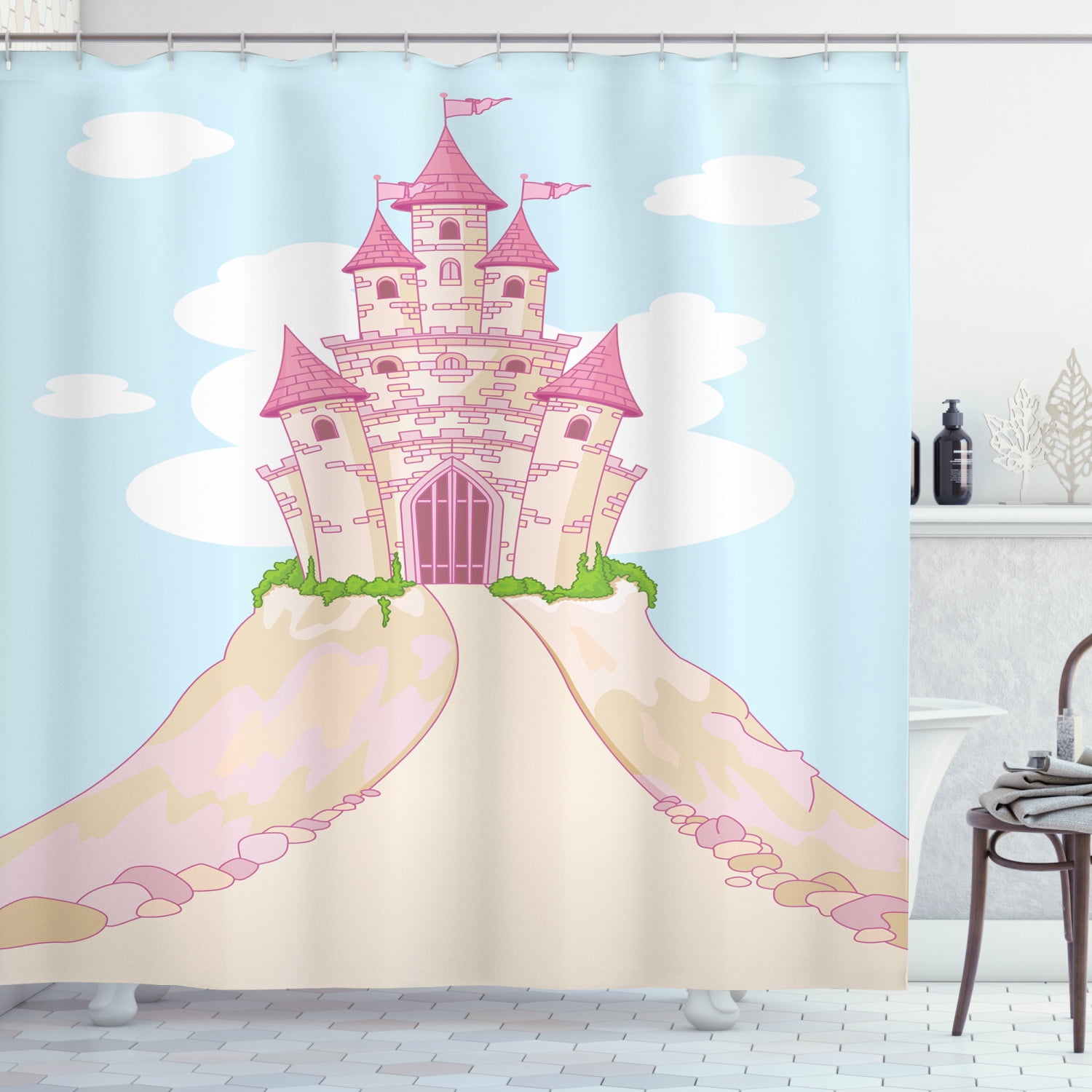 Fairy Tale World Mountain Dream Castle Shower Curtain Sets for Bathroom Decor 