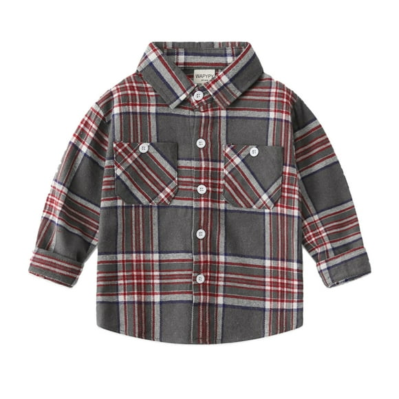 KYAIGUO 2-8T Kids Toddler Boys Girls Long Sleeve Plaid Shirt Baby Button down Flannel Casual Shirt