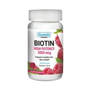 Yum-V's Biotin High Potency 5000mcg Gummies for Healthy Hair, Skin & Nails - Raspberry Flavor, 100ct