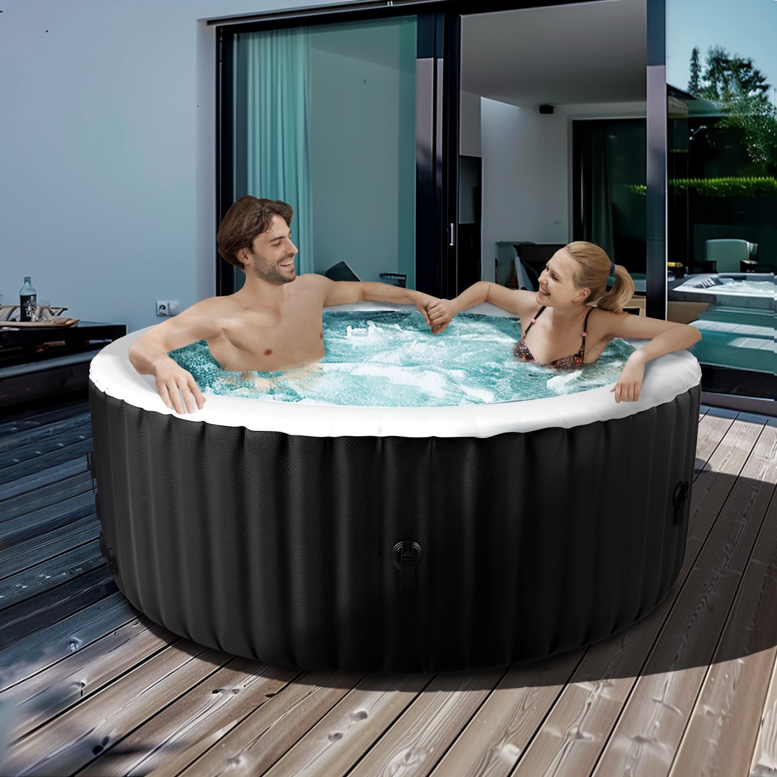 Lilypelle 72" X 72" X 26" Inflatable Hot Tub, 4 Person Portable Blow Up Hot Tub Square Portable Outdoor Spa with 130 Bubble Jets and Built in Heater Pump, Filter