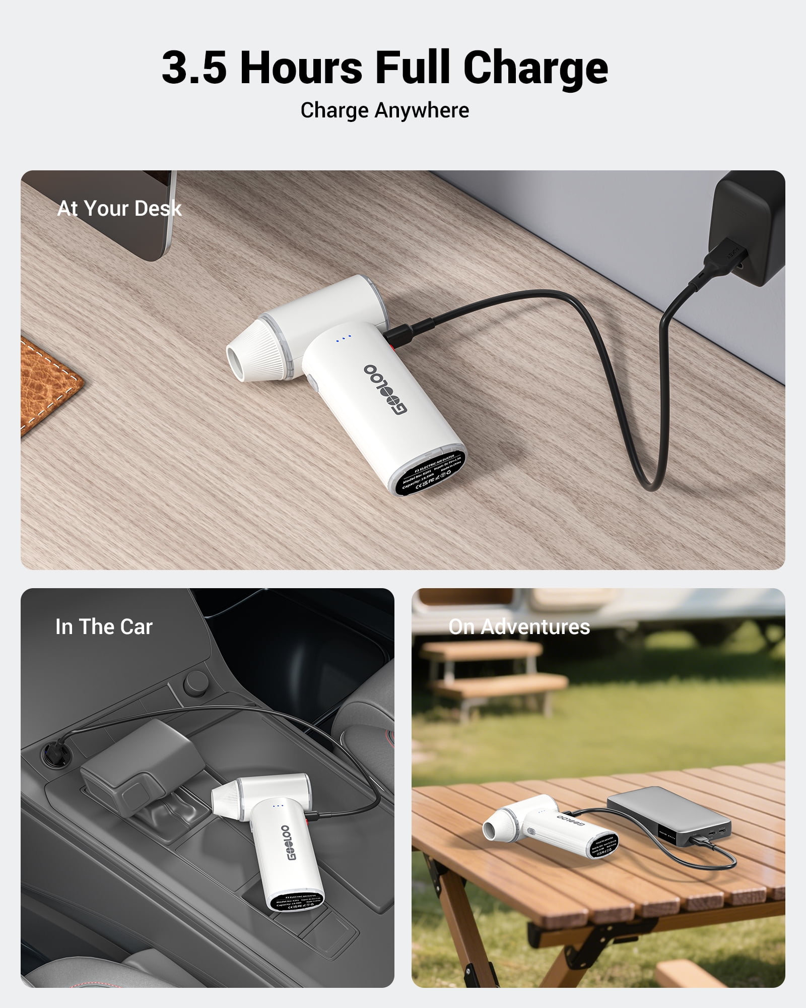 GOOLOO F3 Cordless Electric Air Duster,150,000 RPM Mini Compressed Air Blower,3-Speed Rechargeable Portable Cleaner for PC,Car&Outdoor,Beige