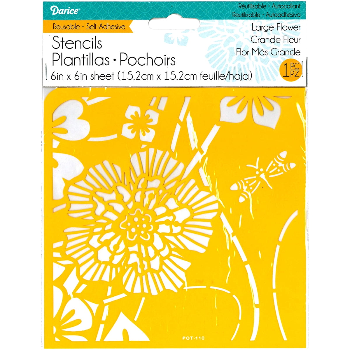 Reusable Self Adhesive Stencil 6"X6"Large Flower