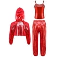 thumbnail image 2 of inlzdz Girls 3Pcs Popular Singer Outfits Metallic Cropped Hoodie Tank Crop Top Pants Hip Hop Jazz Dancewear Red 10, 2 of 5
