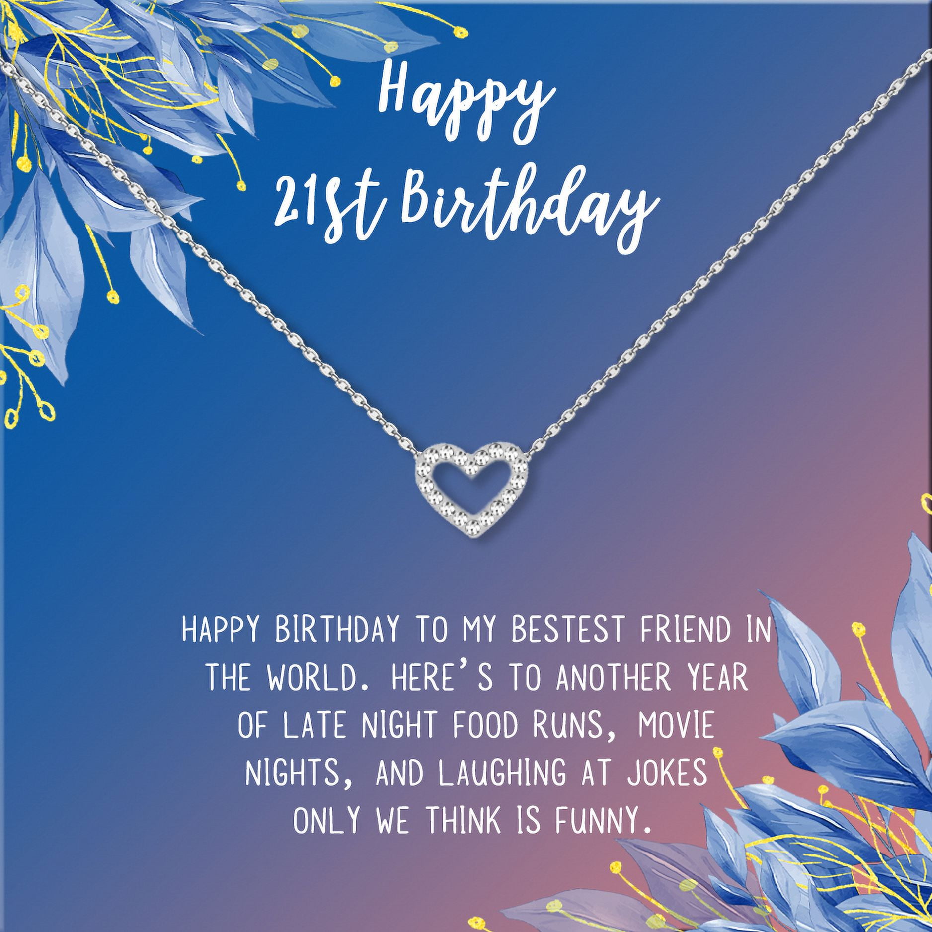 Anavia Happy 21st Birthday Gifts Stainless Steel Fashion Necklace Birthday Card Jewelry Gift for Her, Birthday Gift for Daughter-[Silver Mini Crystal Heart, Blue-Orange Gift Card]