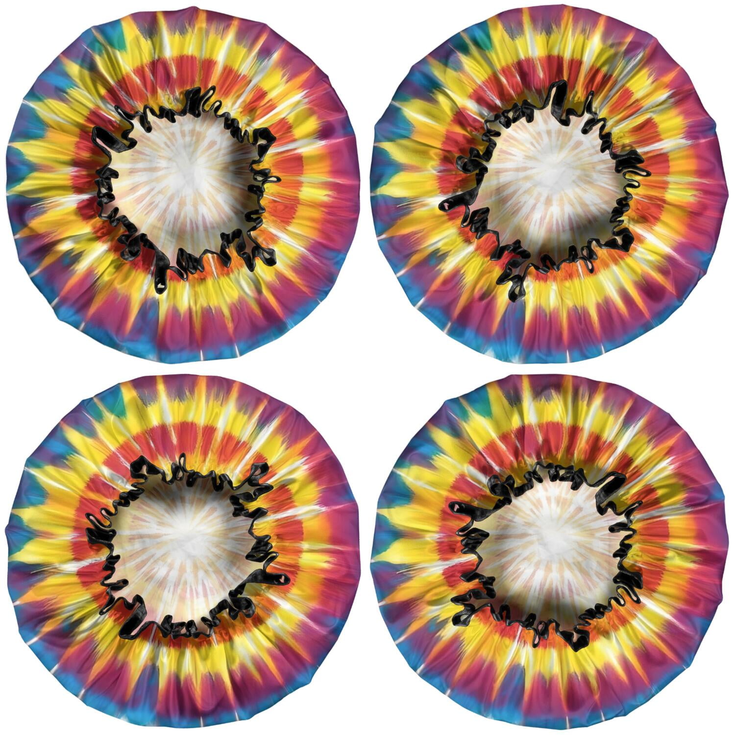 Shower Caps,Tie Dye Color Burst Pattern Waterproof Shower Cap for Women 4 Pieces,Double Reusable Hair Cover for Shower PEVA Elastic Stretch Hem
