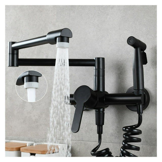 Brass Pot Filler Folding Faucet With Side Sprayer, Kitchen Sink Faucet With Swing Arm And Double Function Joint ,bar Laundry RV Farmhouse