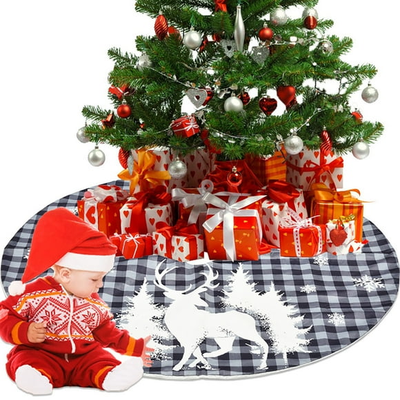 Coxeer Christmas Tree Mat Round Elk Pattern Fashion Xmas Tree Skirt Tree Base Cover