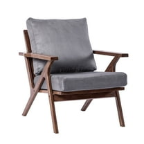 UNICOO® Mid Century Chair, Retro Upholstered Accent Armchair, with Wood Frame and Removable Cushions, Large Leisure Slipper Chair for Living Room/Bedroom (U2279-Dark Gray)